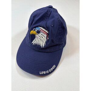 Life Is Good Navy Hat With Bald Eagle Embroidery Adjustable Strap